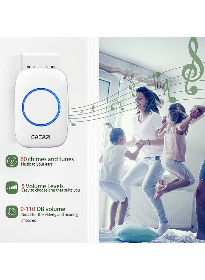 Waterproof Wireless Doorbell with LED Flash, Over 1000 Feet Range, 60 Sounds and 5 Levels of Volume, Cordless Doorbell for Home, Office, Apartment, Hotel, Warehouse and Anti-Theft White Waterproof Wireless Doorbell with LED Flash, Over 1000 Feet Range, 60 Sounds and 5 Levels of Volume, Cordless Doorbell for Home, Office, Apartment, Hotel, Warehouse and Anti-Theft White